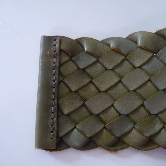 CLUB MONACO TWO WIDE BRAIDED GENUINE LEATHER/MOSS GREEN TAN/ BELTS SIZE … main image 5